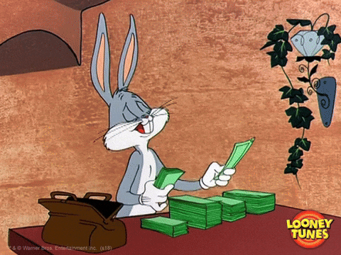 Bugs Bunny counting dollar bills