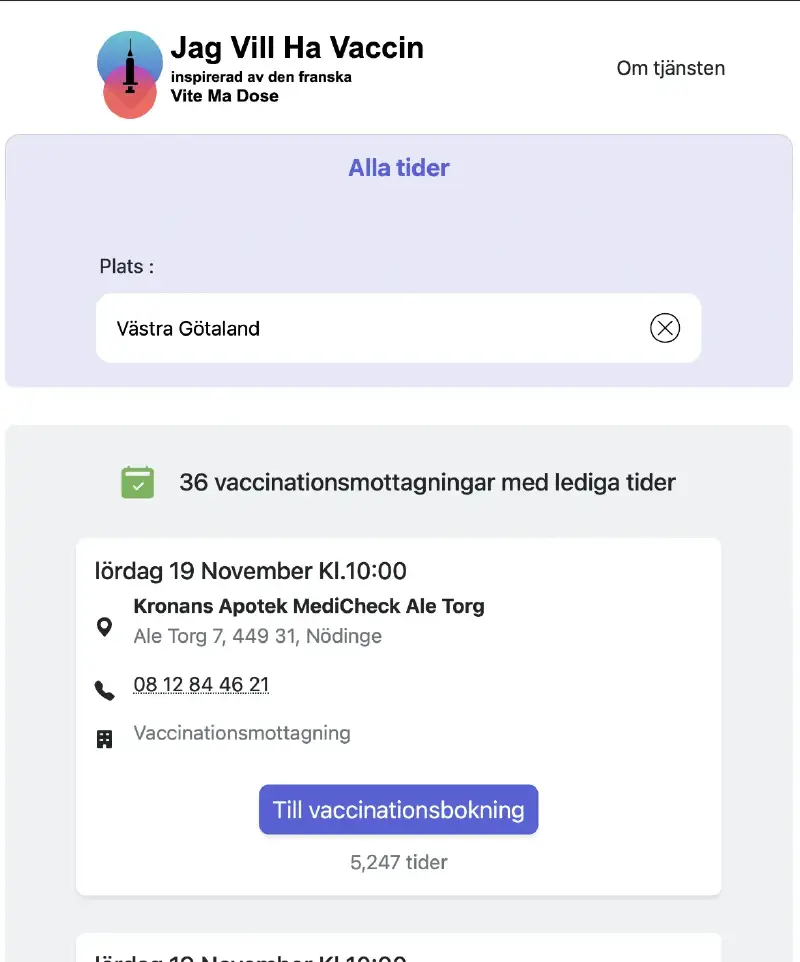 Screenshot of jagvillhavaccin.nu